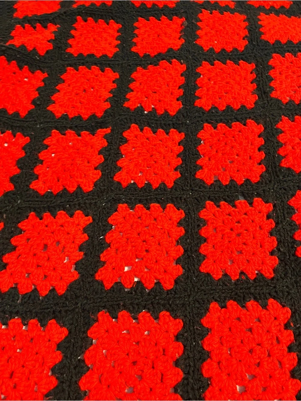 Handmade Granny Square Crochet Afghan Red Black Throw Blanket Vintage Roseanne